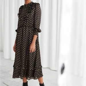 & Other Stories Black and Gold Polka Dot Midi Dress